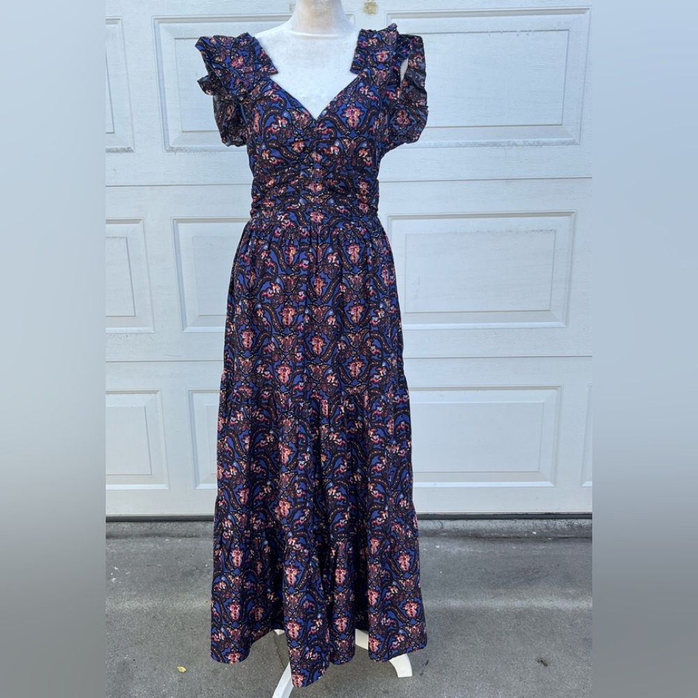 Caroline Constas Floral Ruched Maxi tier  Dress size XS  multi-color NWT